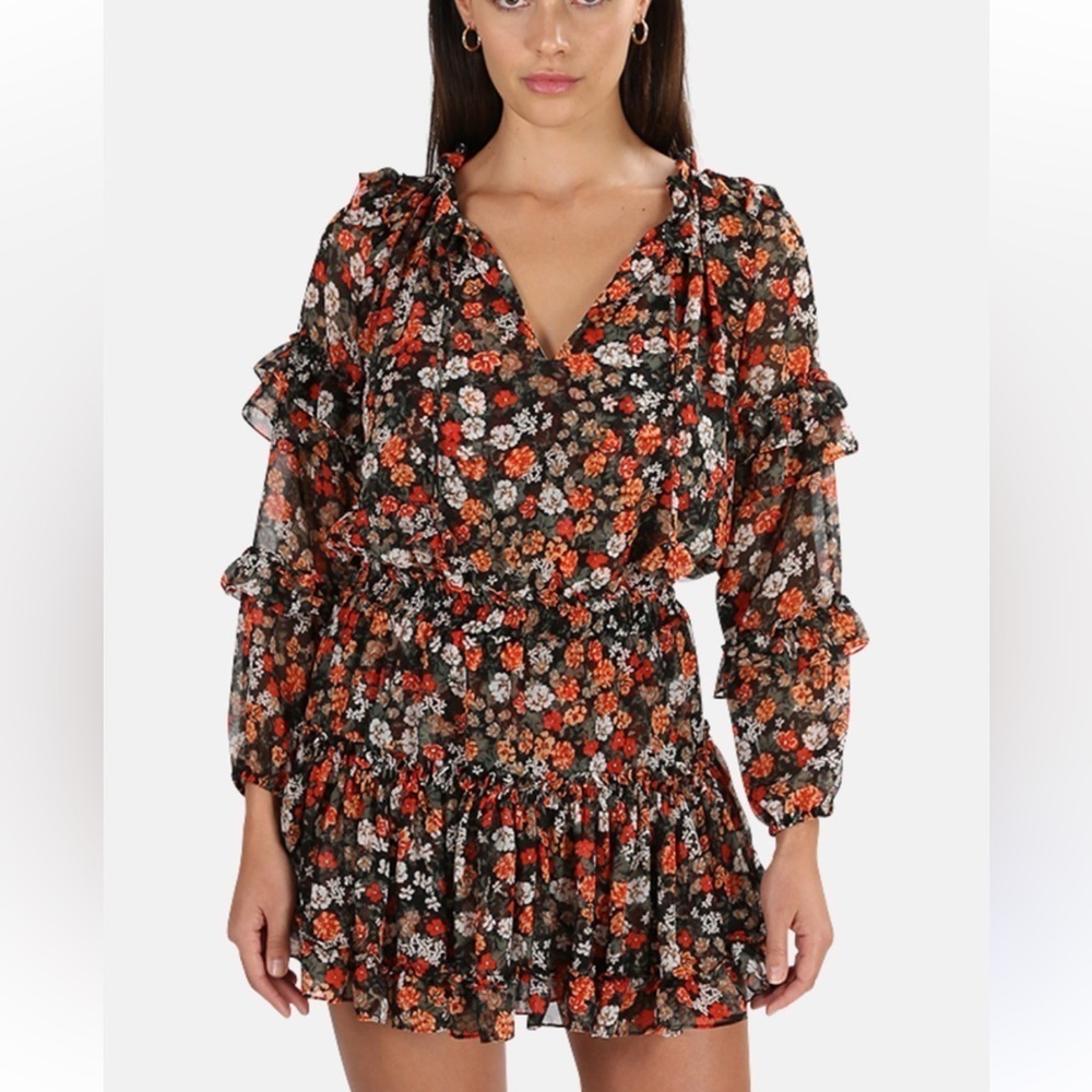 MISA Los Angeles Rizou floral long sleeve ruffle mini dress